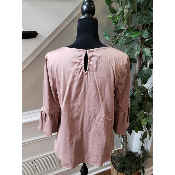 Como Vintage Trim Bell Sleeve Top Women's Size Medium Pink Cotton Boat Neck - Picture 6 of 11